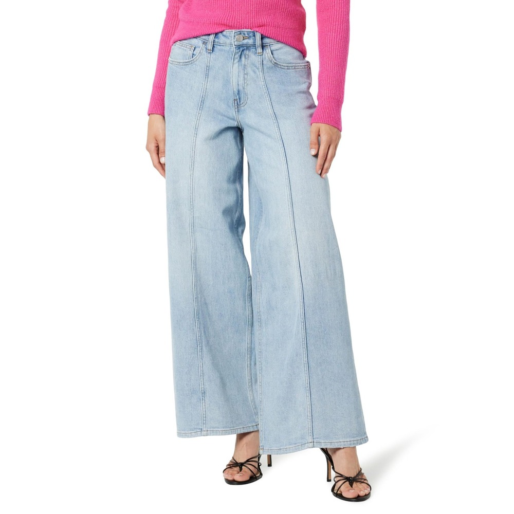 The Drop Women's Wide Leg Jeans Light Wash Stitched Front‎ Panel Zip Size 25